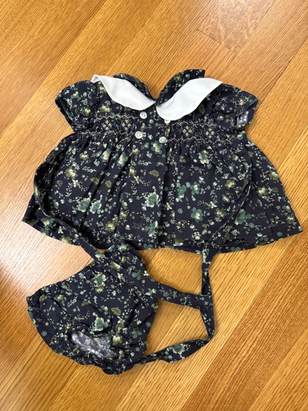La Coqueta Baby Girl Navy Floral Dress with White Peter Pan Collar